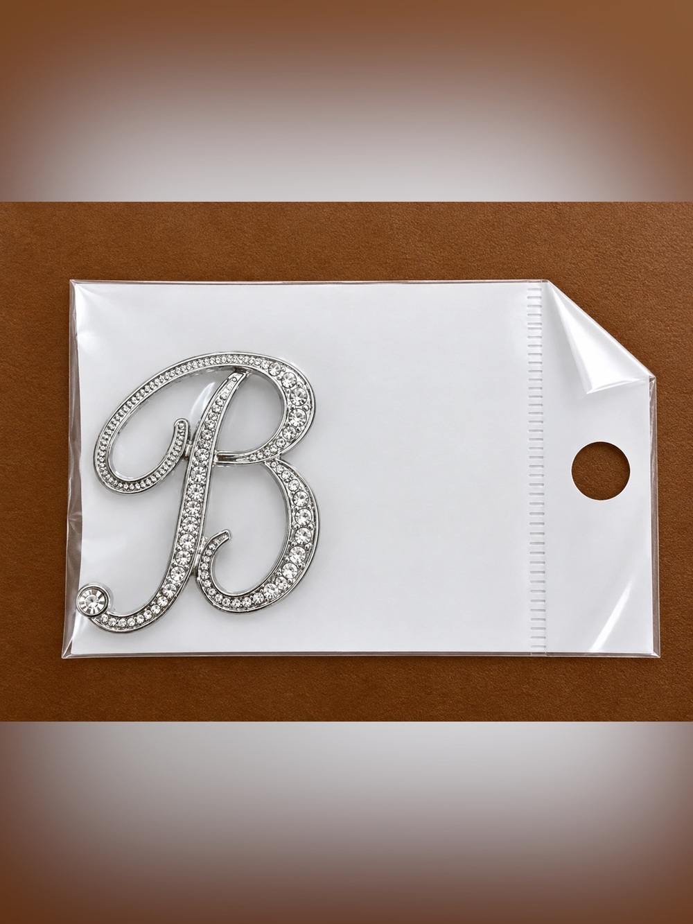 Large Crystal Letter 'B' Phone Brooch - Silver w small little crystals